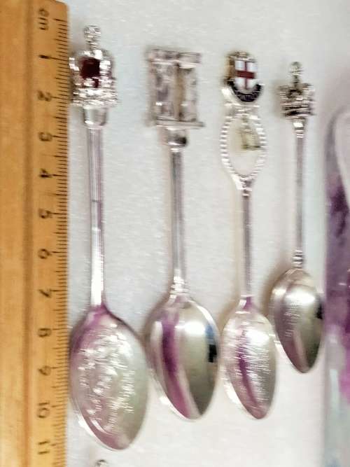 5 Silver Plate Teaspoons SOUVENIR 1 Stonehenge+ 3 Scepter1 Bridge charmLOOK at My BUY NOW*NO WAITING
