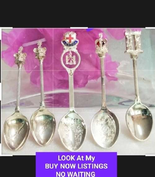 5 Silver Plate Teaspoons SOUVENIR 1 Stonehenge+ 3 Scepter1 Bridge charmLOOK at My BUY NOW*NO WAITING