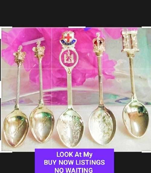 5 Silver Plate Teaspoons SOUVENIR 1 Stonehenge+ 3 Scepter1 Bridge charmLOOK at My BUY NOW*NO WAITING