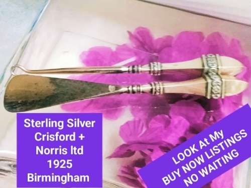 Sterling Silver Handled Button Hook+ Shoe Horn Baluster shape 84 gram