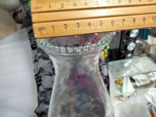 Antique Oil Lamp base rib glass design middle Boulbus holds brass mechanism Top glass fits into it