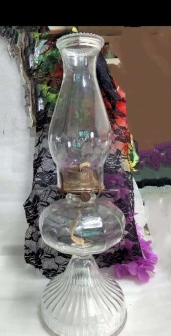 Antique Oil Lamp base rib glass design middle Boulbus holds brass mechanism Top glass fits into it