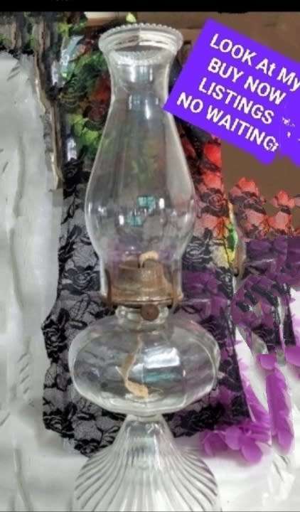 Antique Oil Lamp base rib glass design middle Boulbus holds brass mechanism Top glass fits into it