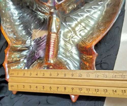 Carnival Glass dish - 1 BUTTERFLY  Beautiful+1 small lampshade  hand painted some damaged
