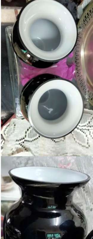 Vases 2 Venitian Glass Black/White cased Hand Blown Look at my Buy Now listings No Waiting