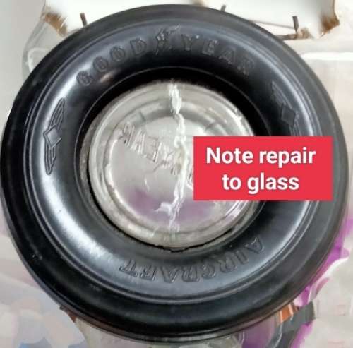 Ashtray - Goodyear aircraft Tyre glass Ashtray repaired Look at my Buy Now listings No Waiting