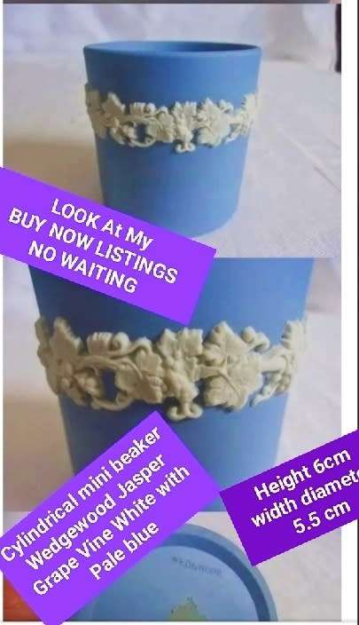 Wedgewood mini Beaker grape Vines White on Blue LOOK At My BUY NOW items NO WAITI