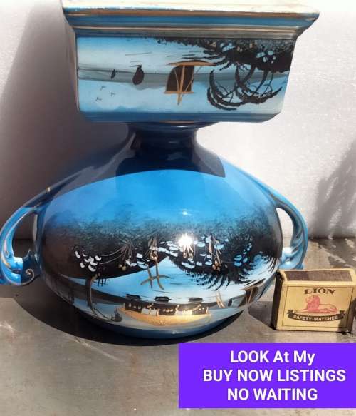 Vase Ceramic*ORIENTAL+Sea CORAL*Sailing Scene Blue Black GILT*LOOK At My BUY NOW listings NO WAITING