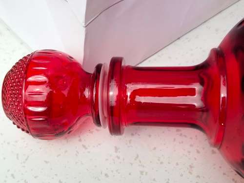 2 RUBY RED Vintage STYLE Modern Glass Decanter+Stoppers from China LOOK At My BUY NOW - NO WAITING