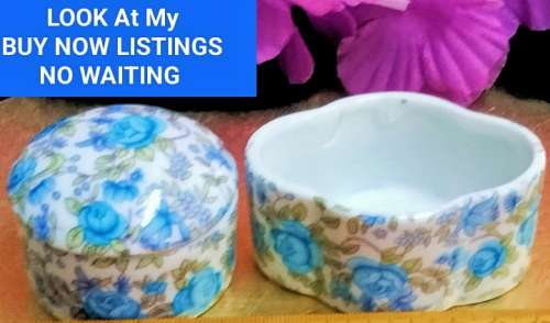 Box Pill  Lidded + Box Trinket no lid Pretty blue flowers  LOOK At My BUY NOW LISTINGS NO WAITING