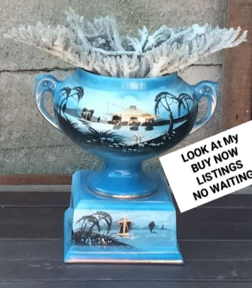 Vase Ceramic*ORIENTAL+Sea CORAL*Sailing Scene Blue Black GILT*LOOK At My BUY NOW listings NO WAITING