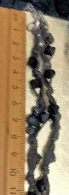 NECKLACE -Flower Silver Tone Metal small central stone Cord has black faceted beads LOOK At My BUY