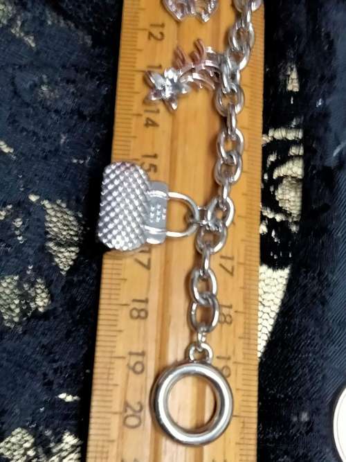 BRACELET Silver Tone Metal chain with Charms LOOK At My BUY NOW LISTINGS NO WAITING