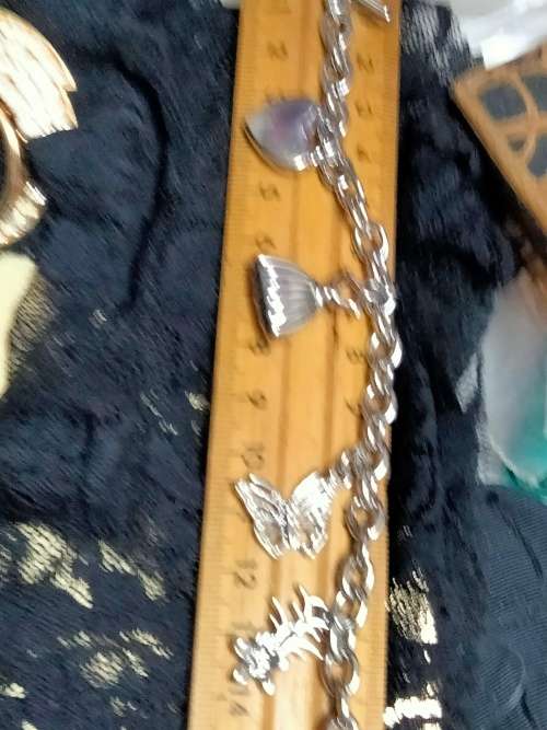 BRACELET Silver Tone Metal chain with Charms LOOK At My BUY NOW LISTINGS NO WAITING