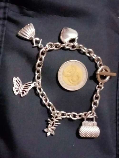 BRACELET Silver Tone Metal chain with Charms LOOK At My BUY NOW LISTINGS NO WAITING