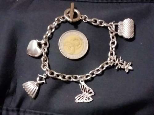 BRACELET Silver Tone Metal chain with Charms LOOK At My BUY NOW LISTINGS NO WAITING