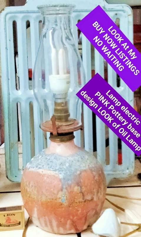 lamp base Pottery Table lamp - Pink Blue- electric WORKING LOOK At My BUY NOW LISTINGS NO WAITING