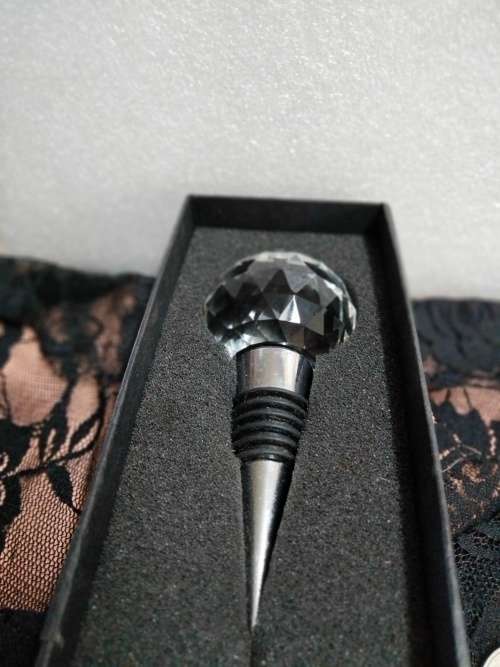 2 Stoppers 1 Large faceted cut glass Crystal Orb top bottom metal rubber+1Cork StopperTopMetal Flame