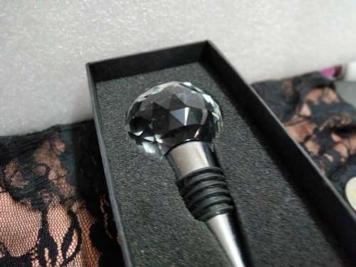 2 Stoppers 1 Large faceted cut glass Crystal Orb top bottom metal rubber+1Cork StopperTopMetal Flame