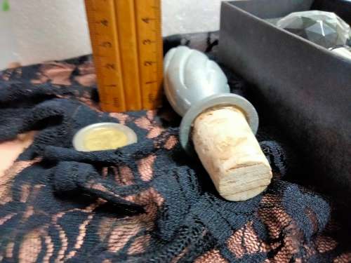 2 Stoppers 1 Large faceted cut glass Crystal Orb top bottom metal rubber+1Cork StopperTopMetal Flame