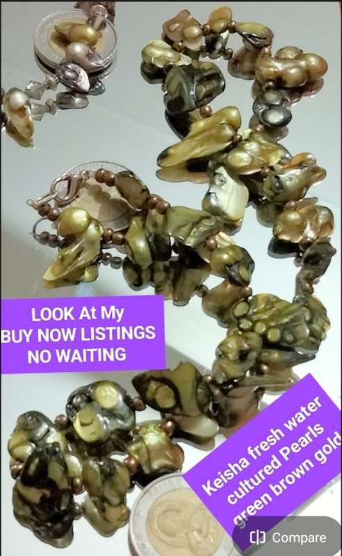 Necklace+ bracelet - Keisha -Fresh Water Pearls  Golden Green Look at my Buy Now -No Waiting
