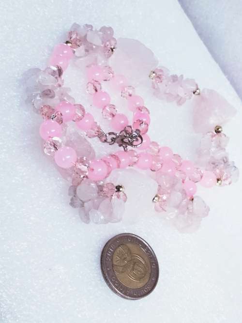 Necklace-Rose Quartz 4 DRUZY +6 drops Chips Pink faceted Cut glass Crystals