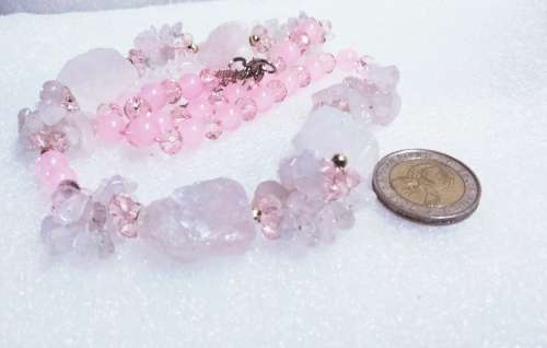 Necklace-Rose Quartz 4 DRUZY +6 drops Chips Pink faceted Cut glass Crystals