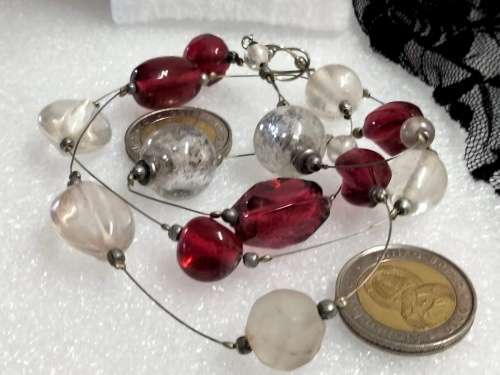 Necklace - Italian glass beads red+clear+frost beads mix shapes +sizes Look At My Buy Now listings