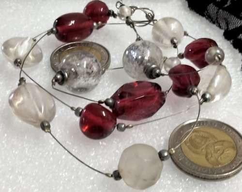 Necklace - Italian glass beads red+clear+frost beads mix shapes +sizes Look At My Buy Now listings