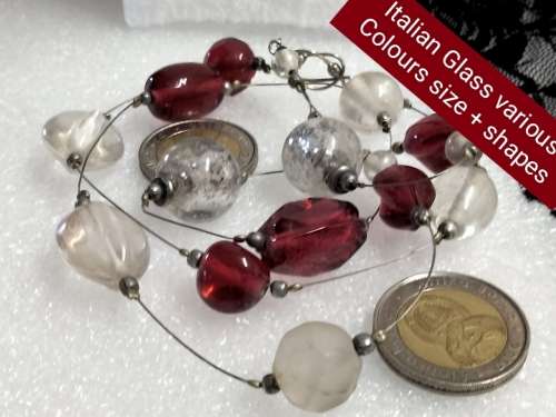 Necklace - Italian glass beads red+clear+frost beads mix shapes +sizes Look At My Buy Now listings