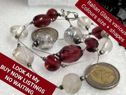 Necklace - Italian glass beads red+clear+frost beads mix shapes +sizes Look At My Buy Now listings