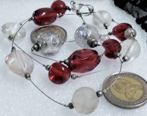 Necklace - Italian glass beads red+clear+frost beads mix shapes +sizes Look At My Buy Now listings