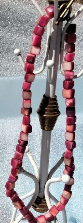2 Necklaces  -Gemstones Maroon PINK Art deco style Cube Indian Agate sq+I Gold Brown.