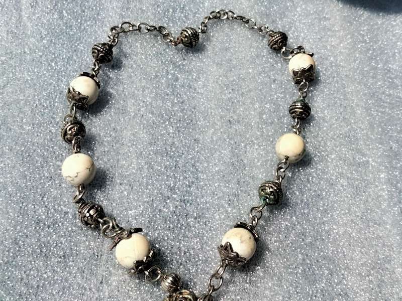 Necklace - Heart Marble Rose Toggle worn to front dangles spacers VTG style Silver Tone metal