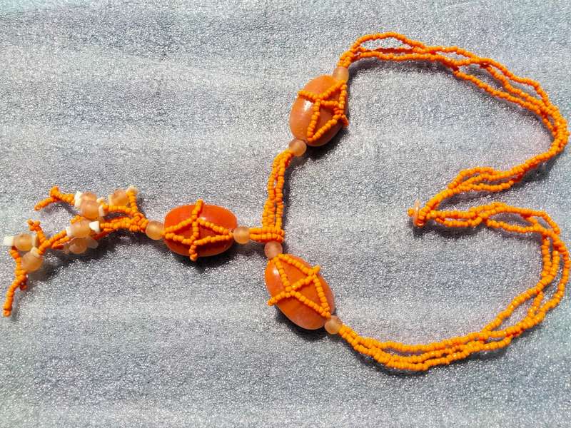 Neclace  - Large Butterscotch Glass beads Small Frosted + Orange +6 dangles *ABSOLUTELY FABULOUS