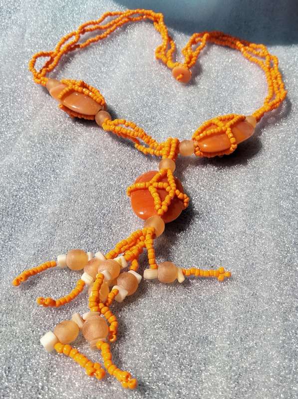 Neclace  - Large Butterscotch Glass beads Small Frosted + Orange +6 dangles *ABSOLUTELY FABULOUS