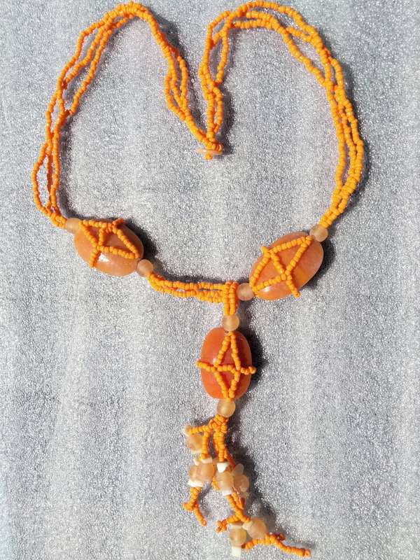 Neclace  - Large Butterscotch Glass beads Small Frosted + Orange +6 dangles *ABSOLUTELY FABULOUS