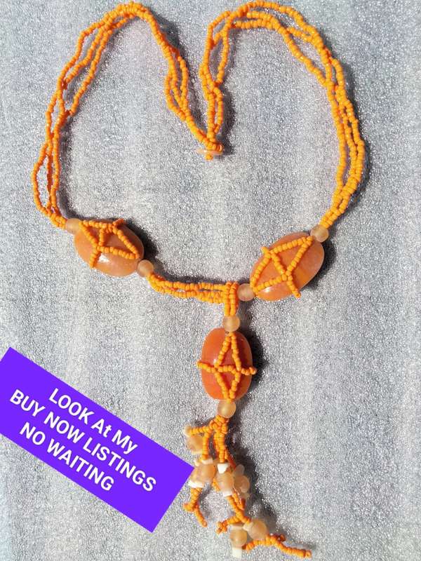 Neclace  - Large Butterscotch Glass beads Small Frosted + Orange +6 dangles *ABSOLUTELY FABULOUS
