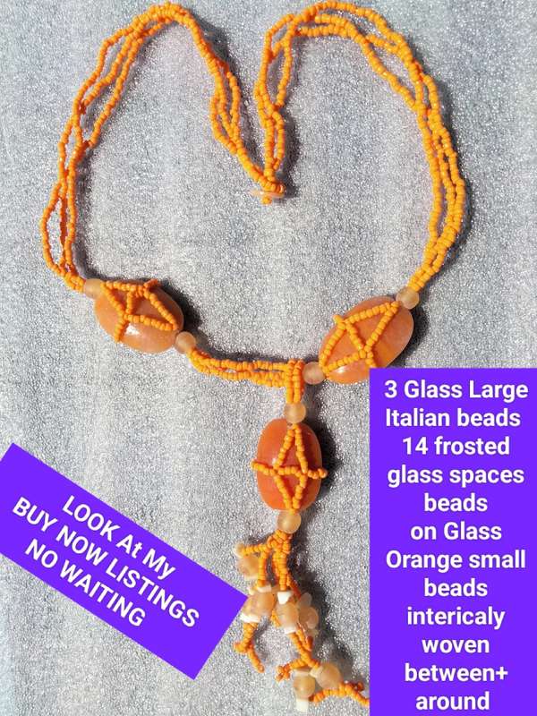 Neclace  - Large Butterscotch Glass beads Small Frosted + Orange +6 dangles *ABSOLUTELY FABULOUS