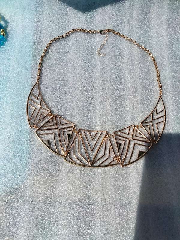 2 Necklaces - Bib Pearls Faux 3 Blues  strands small gold ball spacers+MODERN Deco style Choker
