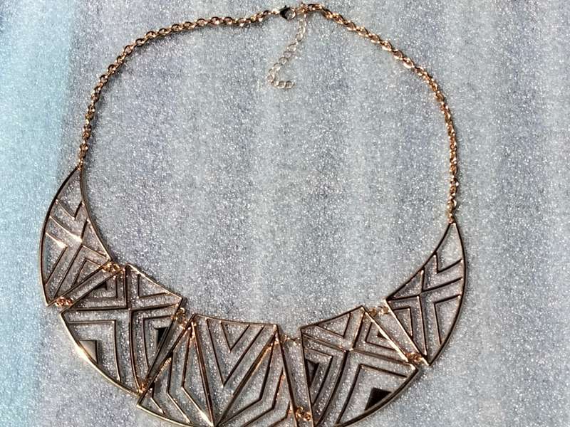 2 Necklaces - Bib Pearls Faux 3 Blues  strands small gold ball spacers+MODERN Deco style Choker