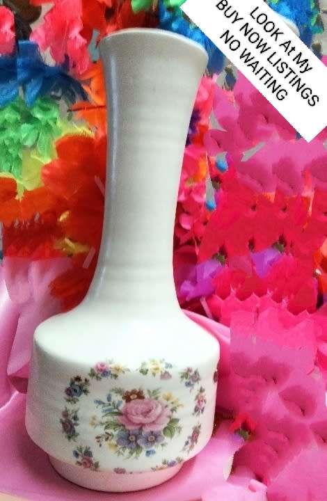 VASE- 23cm*Crescent Pottery Blush Trumpet Rose Floral  Garland LOOK At All My BUY NOW* NO WAITING