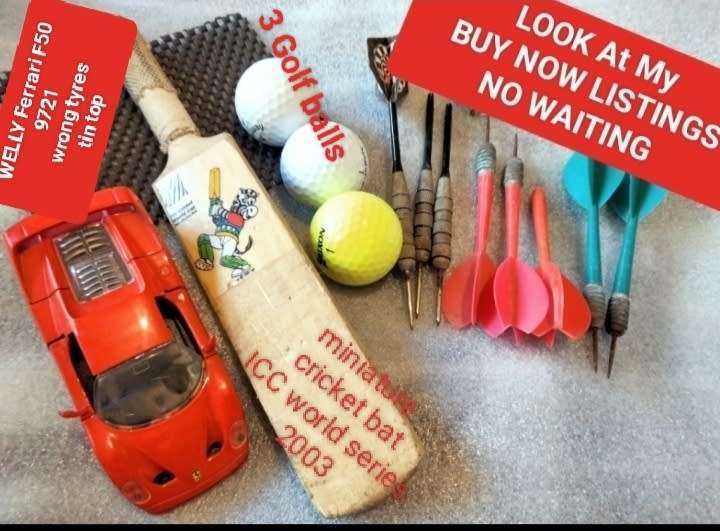 12 Toys Ferrari F50 9721 Die Cast Car+Darts+Golf balls+Mini ICC cricket bat2003