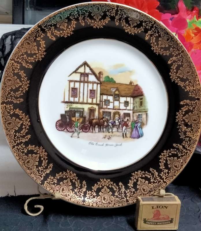 EXQUISITE!!  WALL Plate -Old Coach House York -Black Gilt trim LOOK At My BUYNOW Listings NO WAITING