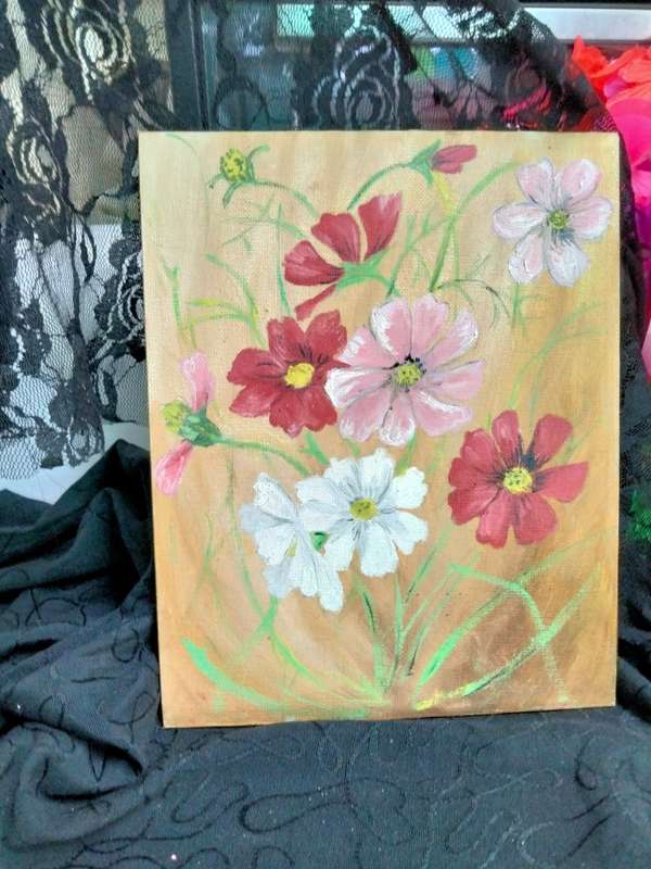 Painting Oil -Pink Red White  Flowers LOOK At My BUY NOW items NO WAITING