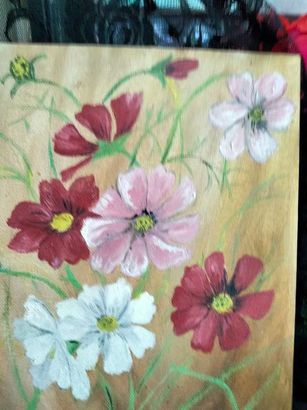 Painting Oil -Pink Red White  Flowers LOOK At My BUY NOW items NO WAITING