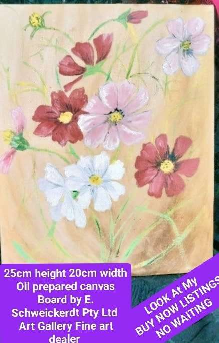 Painting Oil -Pink Red White  Flowers LOOK At My BUY NOW items NO WAITING