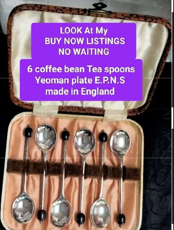 set boxed 6 Coffee bean Tea Spoons  Yeoman Plate EPNS England