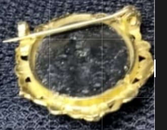 BROOCH - Basalt has gold Oriental Lady Garden Scene  Glass dome cover LOOK At My BUY NOW *NO WAITING