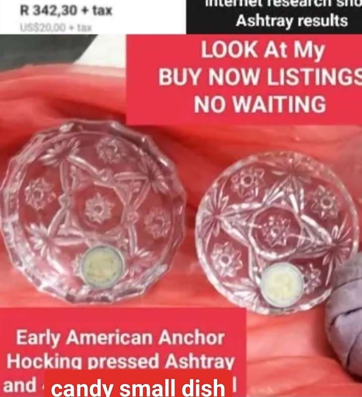 2 Early American Presscut Anchor Hocking*Ashtray*butter/Pin tray LOOKatMy BUY NOW items NO WAITING